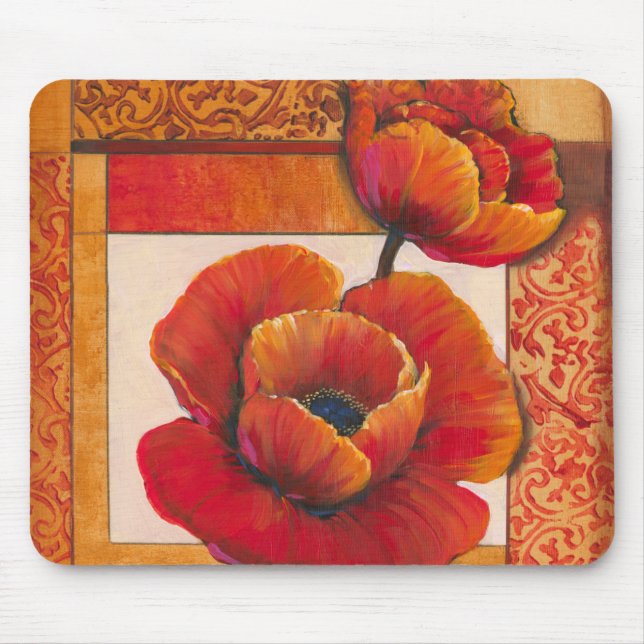 Poppy Flowers on Tan and Orange Background Mouse Pad (Front)
