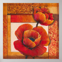 Poppy Flowers on Tan and Orange Background
