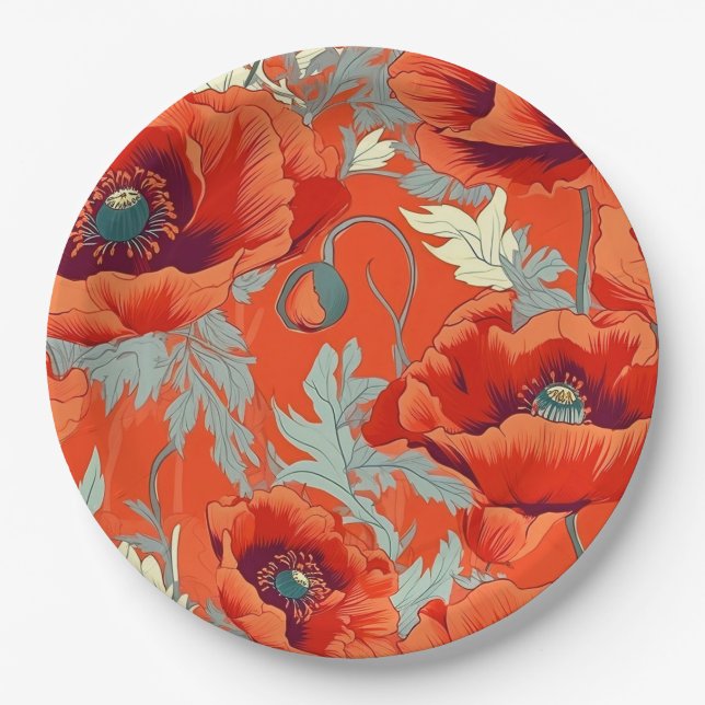 Poppy Flowers Paper Plates (Front)