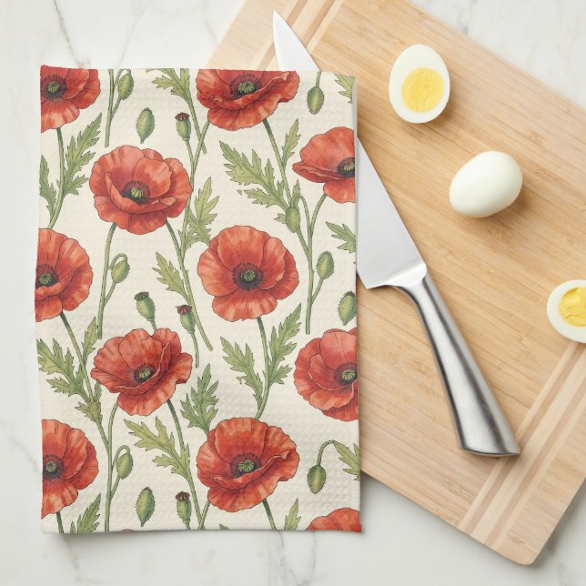 Poppy flowers pattern kitchen towel (Quarter Fold)