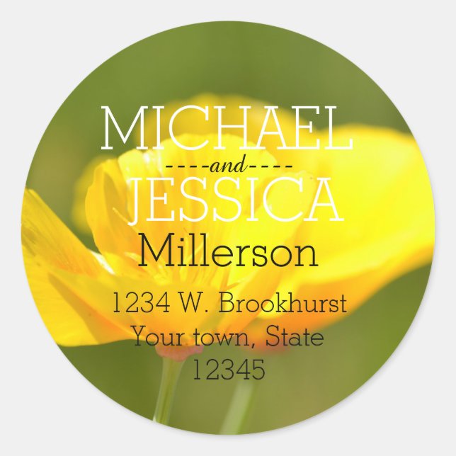 Poppy Flowers Personalized address Classic Round Sticker (Front)