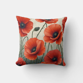 poppy flowers pillow cushion