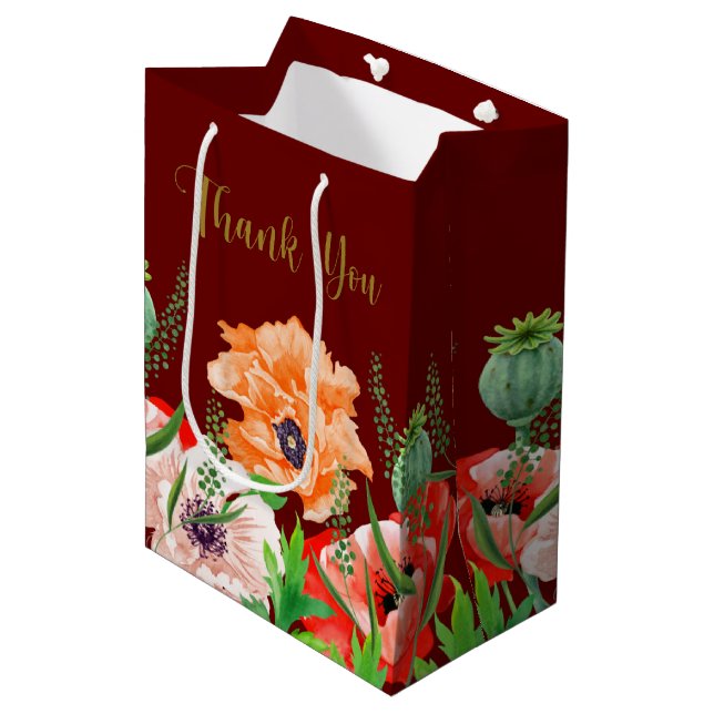 Poppy Flowers Thank You Medium Gift Bag (Front Angled)