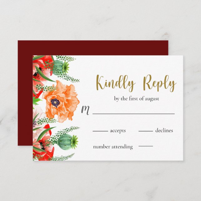 Poppy Flowers Wedding RSVP Card (Front/Back)