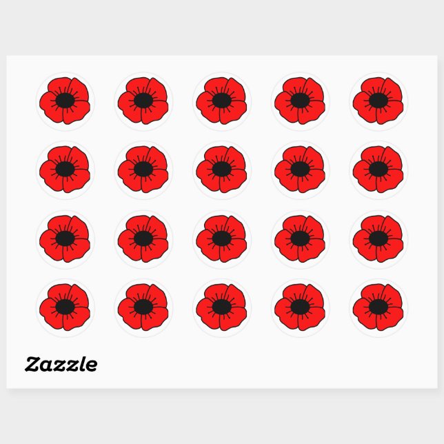 Poppy for Remembrance Day Classic Round Sticker (Sheet)