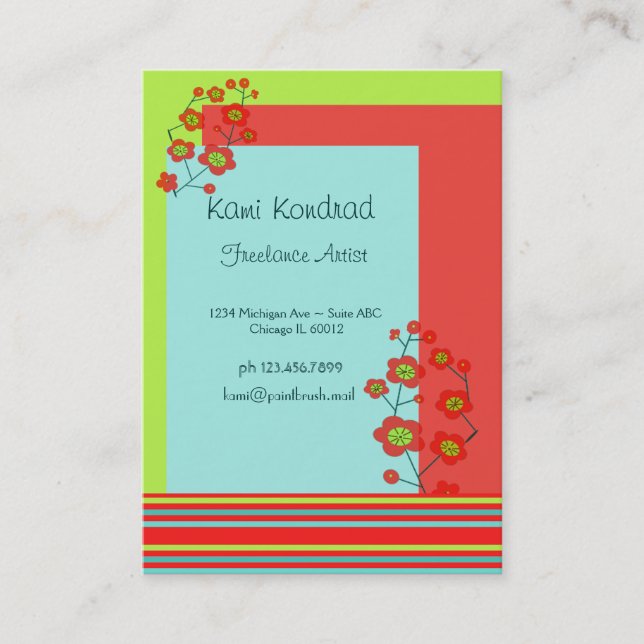Poppy Fun Trendy Stripes Business Card (Front)