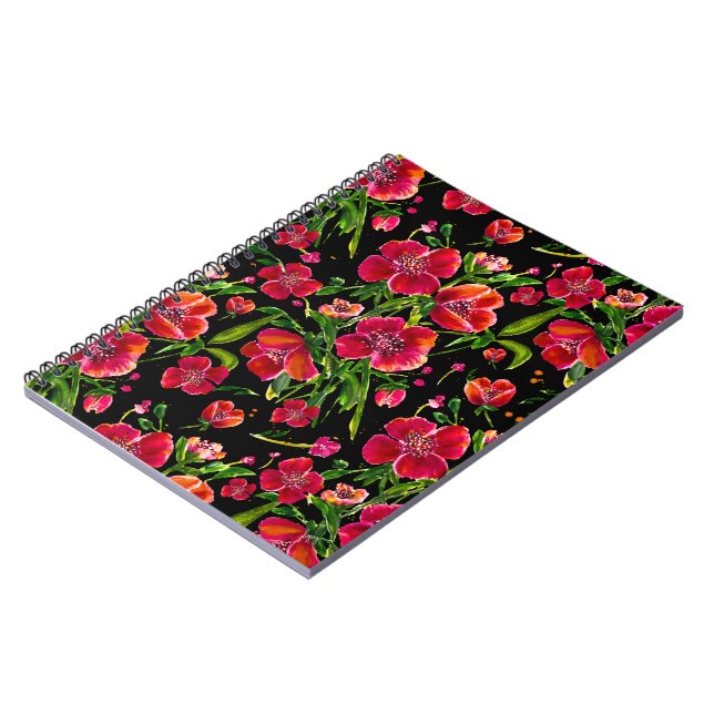 Poppy Garden Floral Design Spiral Notebook (Left Side)