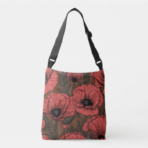 Poppy garden in coral and brown crossbody bag