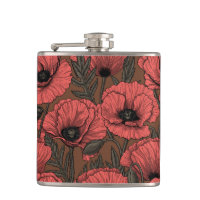 Poppy garden in coral and brown
