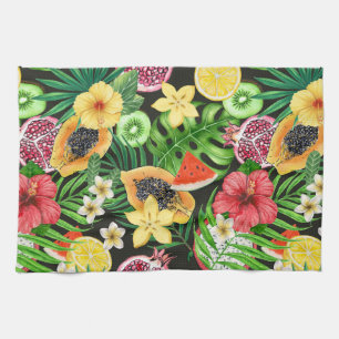 Poppy garden in coral and brown kitchen towel