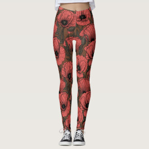Poppy garden in coral and brown leggings