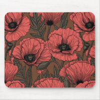 Poppy garden in coral and brown