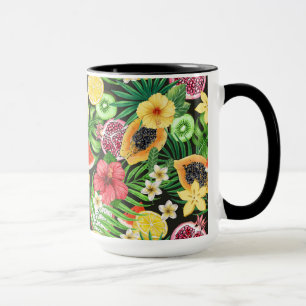 Poppy garden in coral and brown mug