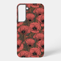 Poppy garden in coral and brown