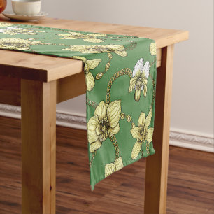 Poppy garden in coral and brown short table runner