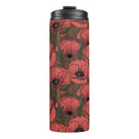 Poppy garden in coral and brown thermal tumbler