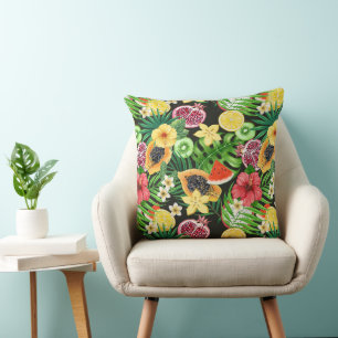 Poppy garden in coral and brown throw pillow