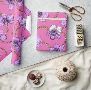 Poppy garden in coral and brown wrapping paper