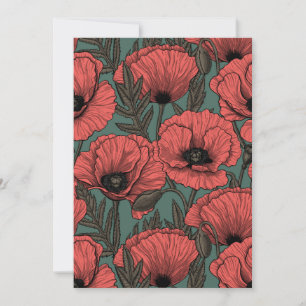 Poppy garden in coral, brown and pine green