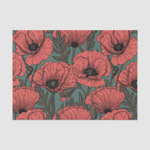 Poppy garden in coral, brown and pine green tissue paper