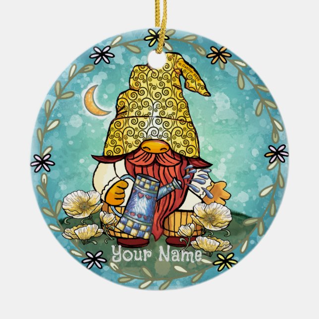 Poppy gnome  ceramic ornament (Front)
