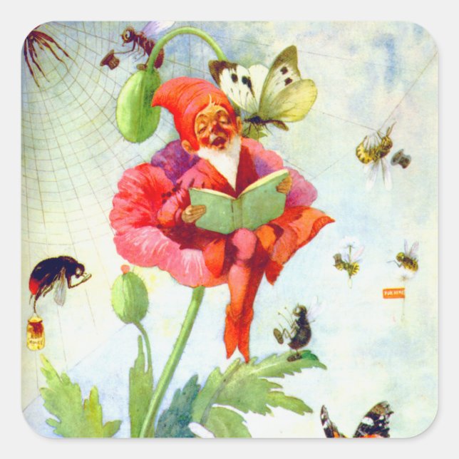 Poppy Gnome Square Sticker (Front)