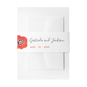Poppy Hand painted Red Flower  Invitation Belly Band