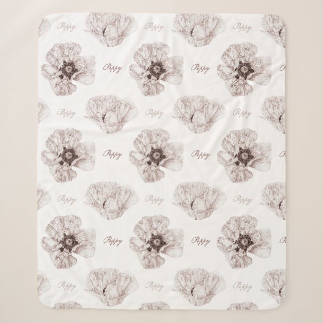 Poppy Illustrated Flower Sherpa Blanket (Front)