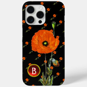 POPPY IN BLACK RED RUBY GEMSTONE  MONOGRAM iPhone 15 PRO MAX CASE
