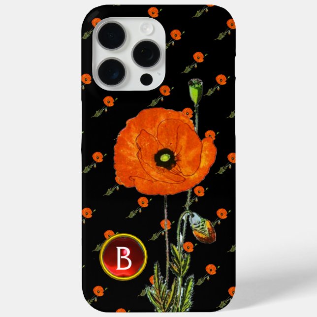 POPPY IN BLACK RED RUBY GEMSTONE  MONOGRAM Case-Mate iPhone CASE (Back)