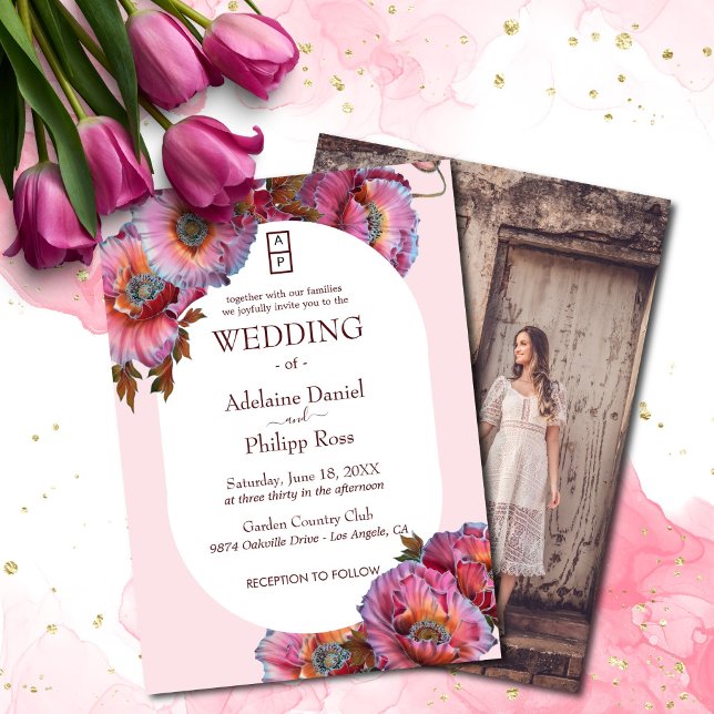 Poppy in Bloom | Elegant Floral Photo Wedding Invitation (Creator Uploaded)