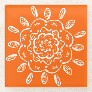 Poppy Mandala Glass Coaster