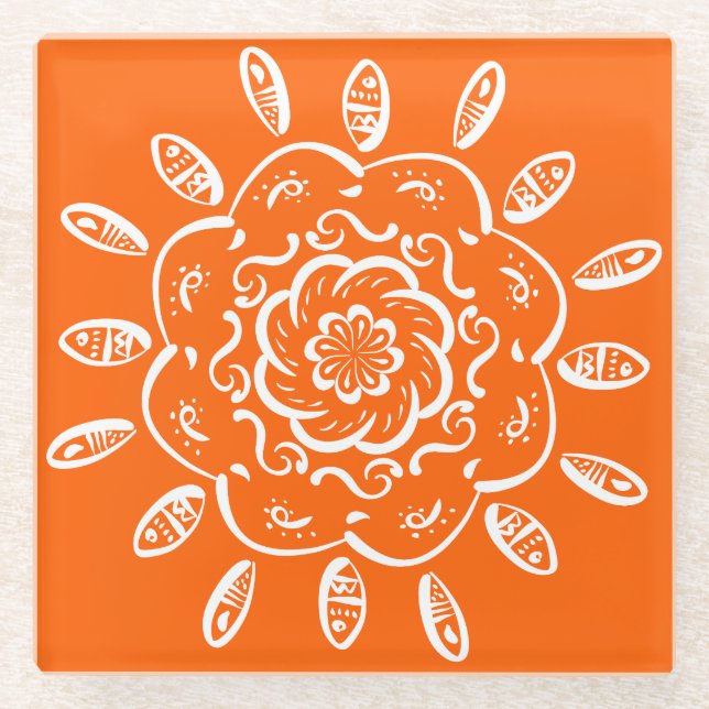 Poppy Mandala Glass Coaster (Front)