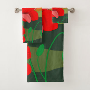 Poppy meadow at sunset bath towel set