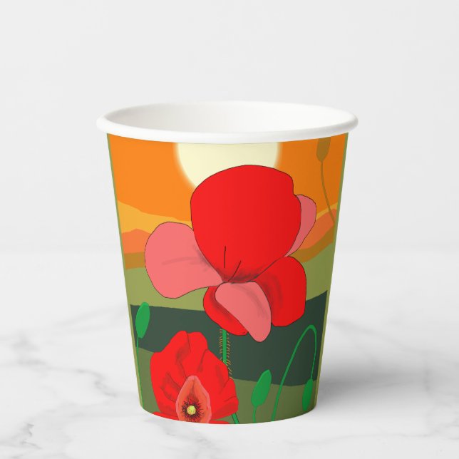 Poppy meadow at sunset   paper cups (Front)