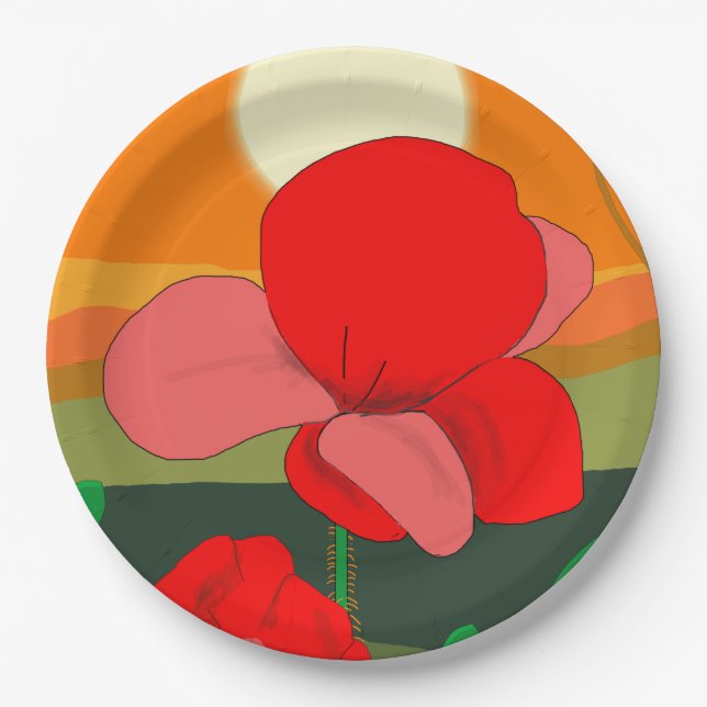 Poppy meadow at sunset  paper plate (Front)