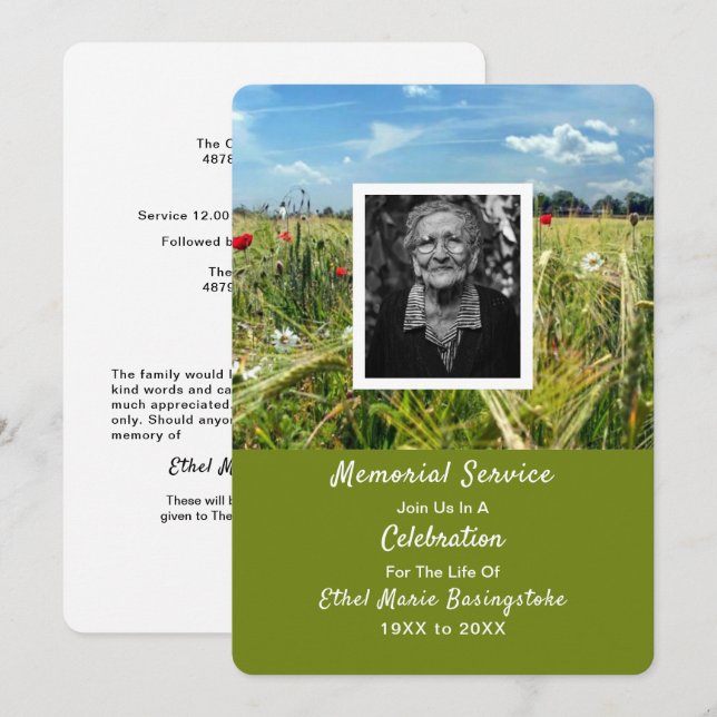 Poppy Meadow Death Memorial Service Invitations (Front/Back)