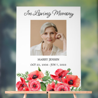 Poppy Memorial Photo Funeral Acrylic Sign