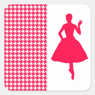 Poppy Modern Houndstooth with Fashion Silhouette Square Sticker