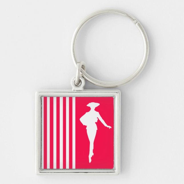 Poppy Modern Stripes with Fashion Silhouette Keychain (Front)