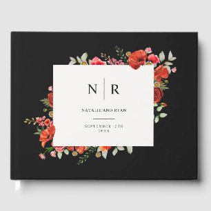 Poppy Monogram Dark Wedding Guest Book