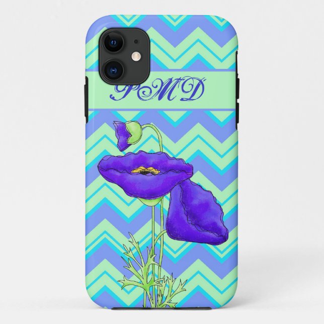 Poppy Monogram Turquoise & Green  Chevron ZizZag Case-Mate iPhone Case (Back)