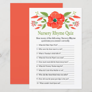 Poppy Nursery Rhyme Quiz baby shower game