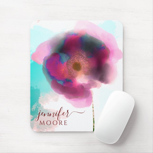 Poppy of Troy Burgundy Watercolor Script Mouse Pad (With Mouse)