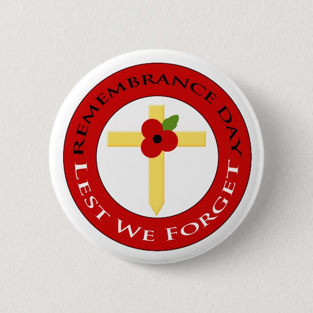 Poppy on cross - Badge 2 Inch Round Button (Front)