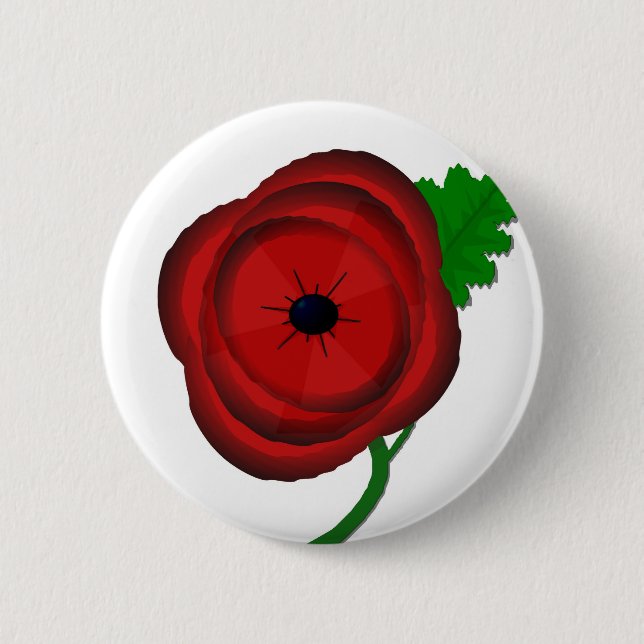 Poppy on white - badge 2 inch round button (Front)