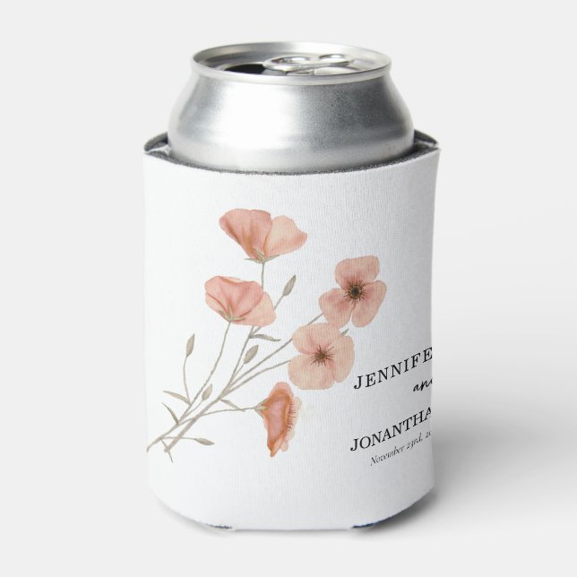 Poppy Orange Flower Wedding  Can Cooler (Can Front)