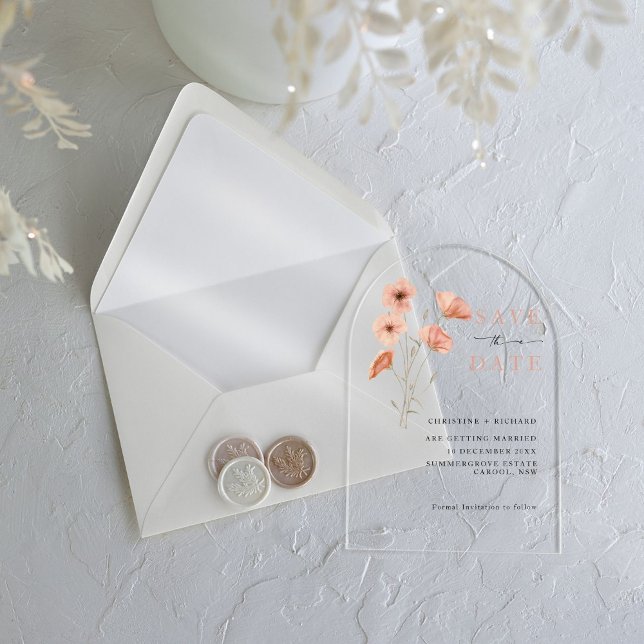 Poppy Orange Flower Wedding Save the Date Acrylic Invitations (Creator Uploaded)
