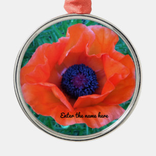 POPPY Oriental Red Orange --- Metal Ornament