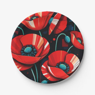 Poppy Papaver flowers Paper Plate